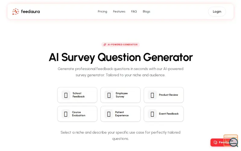 Screenshot of Create Better Surveys | Feedaura