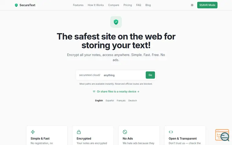 Screenshot of Secure Protected Text
