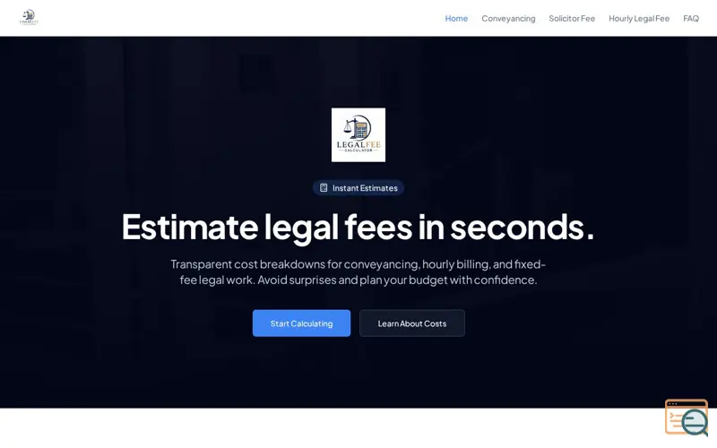 Screenshot of legal fee calculator