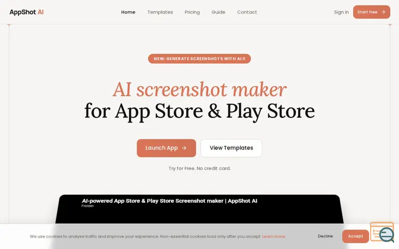 Screenshot of AppShot AI, a launch using Launchpadly