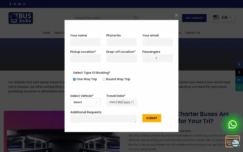 Screenshot of Kansas Charter Bus Rentals 
