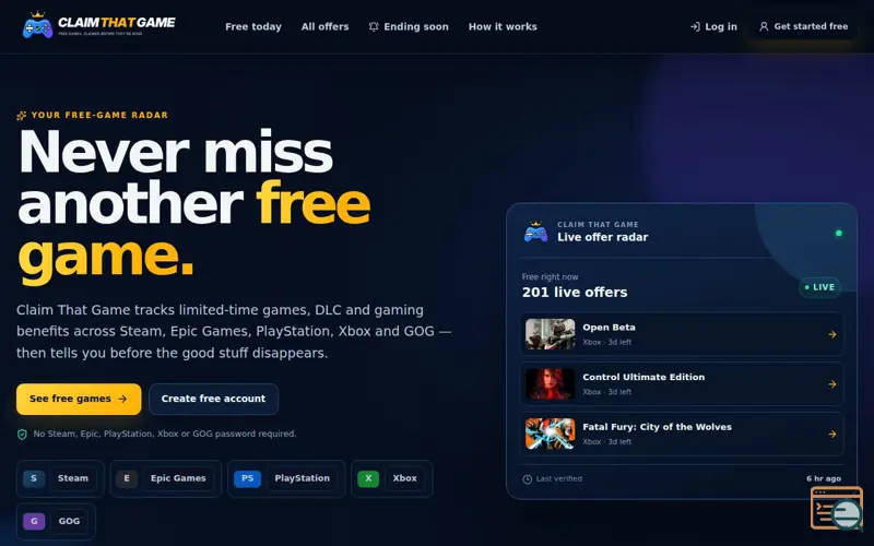 Screenshot of Claim That Game — Free games before they're gone