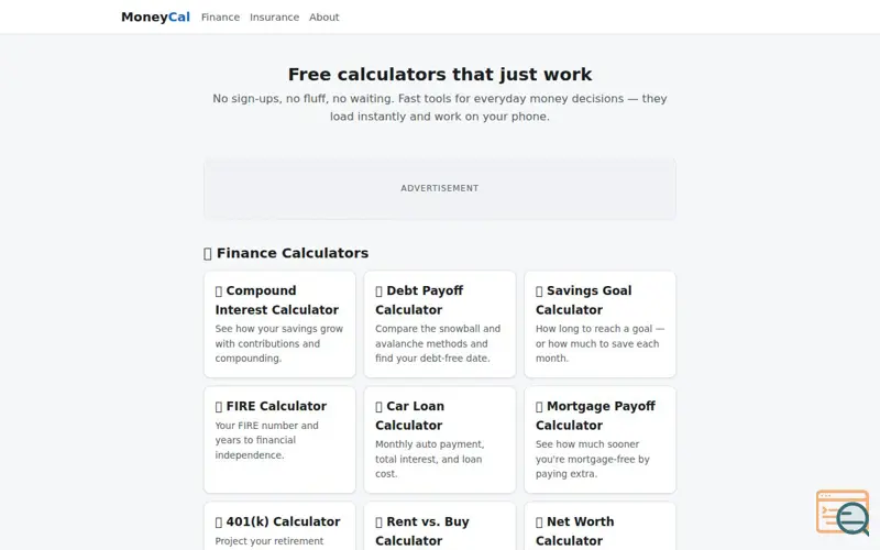 Screenshot of MoneyCal
