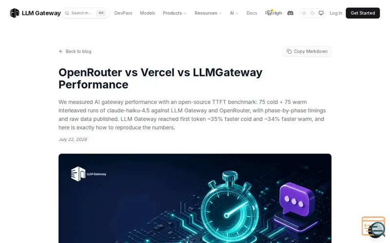 Screenshot of Llmgateway, a launch using Toolfolio