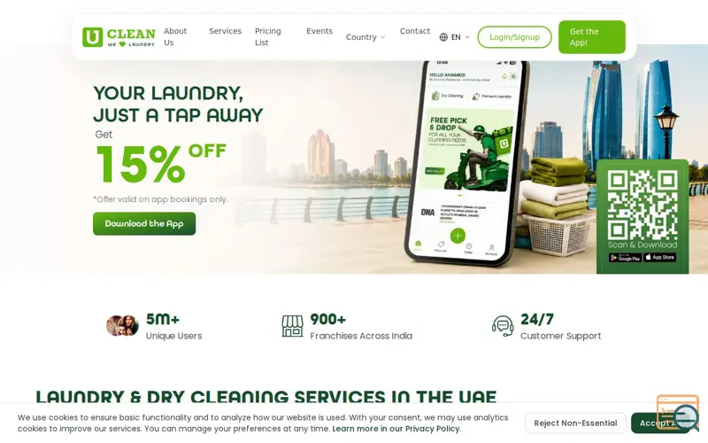 Screenshot of UClean Global, a launch using Sails.js