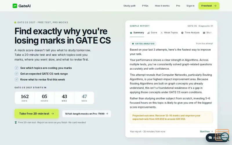 Screenshot of GateAI - Smart AI Insights & Personalized Study Plan for GATE CS