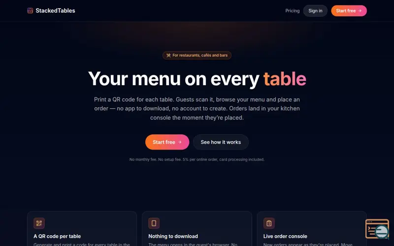 Screenshot of QR menu and table ordering for restaurants — StackedTables
