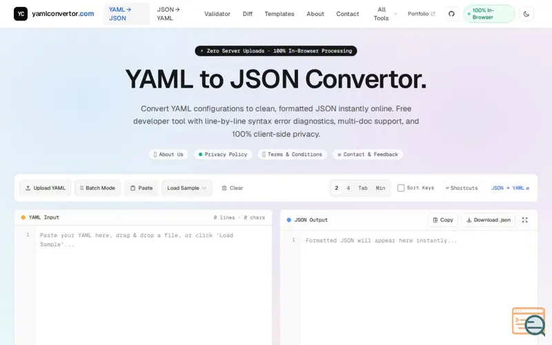 Screenshot of yamlconvertor.com