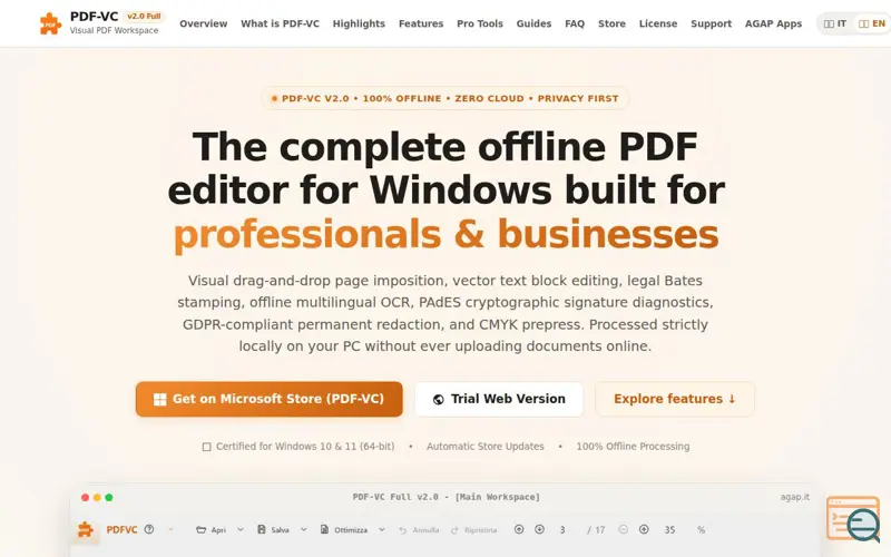 Screenshot of PDF-VC, a launch using HitWebCounter