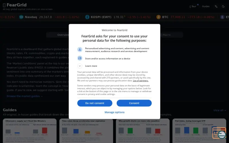 Screenshot of FearGrid: Global Market Dashboard