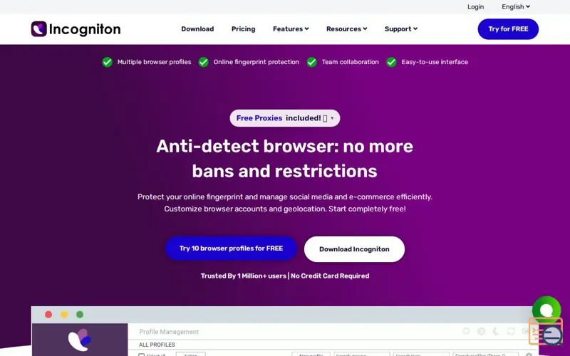 Screenshot of Incogniton, a launch using HandL UTM Tracker
