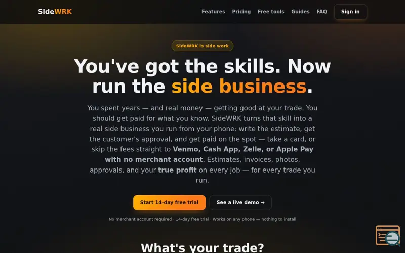 Screenshot of SideWRK