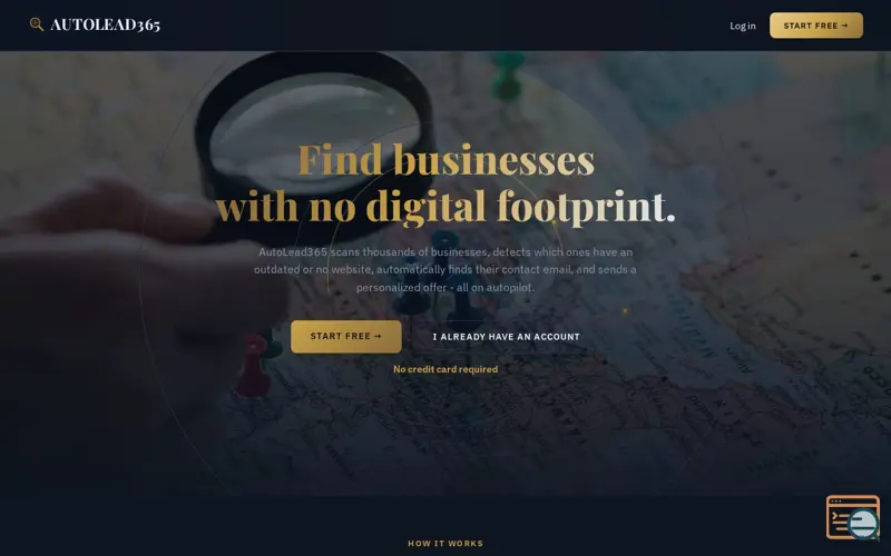Screenshot of AutoLead365 — Find businesses with no digital footprint