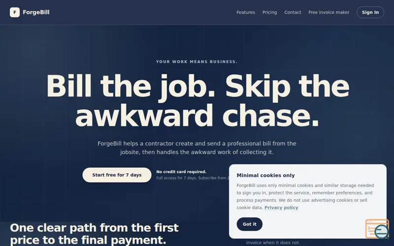 Screenshot of ForgeBill