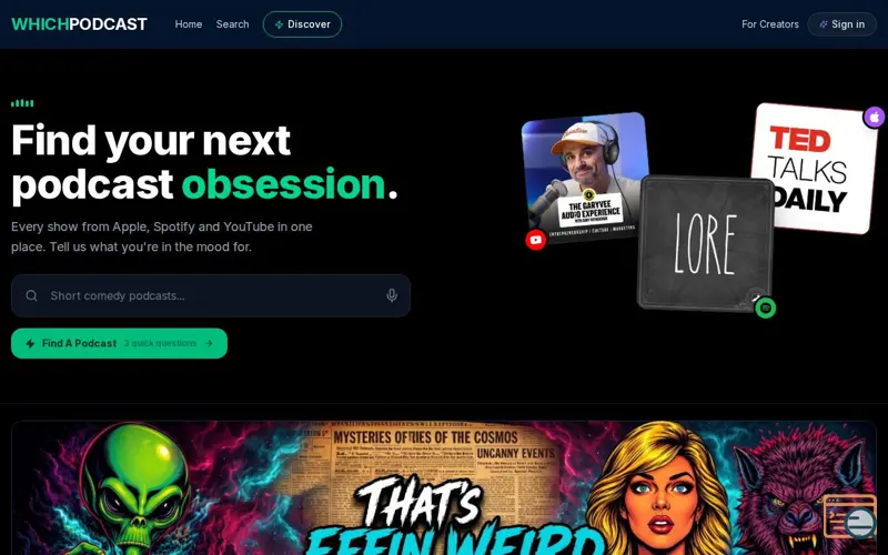 Screenshot of WhichPodcast