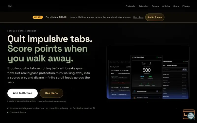 Screenshot of GetYourLifeBack Extension, a launch using RankInPublic