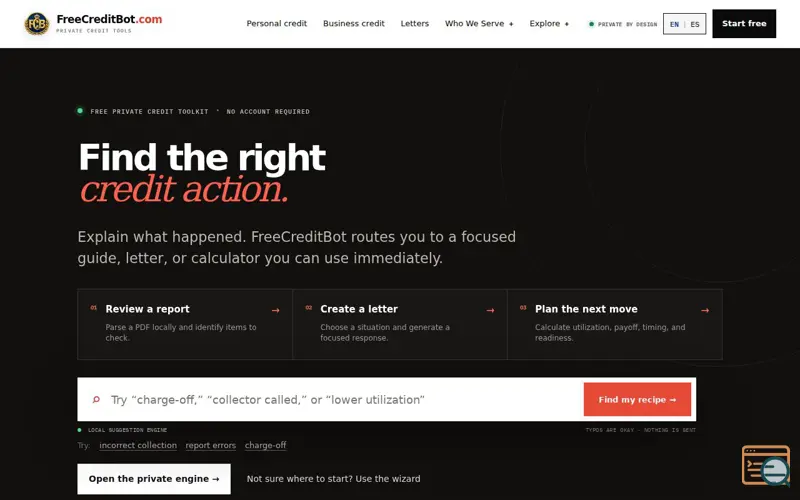 Screenshot of FreeCreditBot.com