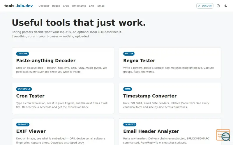 Screenshot of tools.ixio.dev