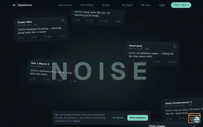Screenshot of SignalSnitch — Poise Through the Noise