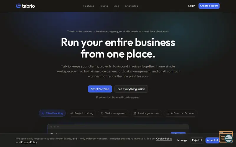 Screenshot of Tabrio — The CRM for freelancers and agencies