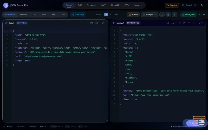 Screenshot of JSON Parser Pro