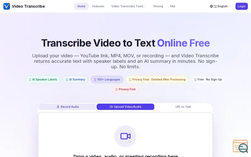 Screenshot of Video Transcribe, a launch using LaunchBuff