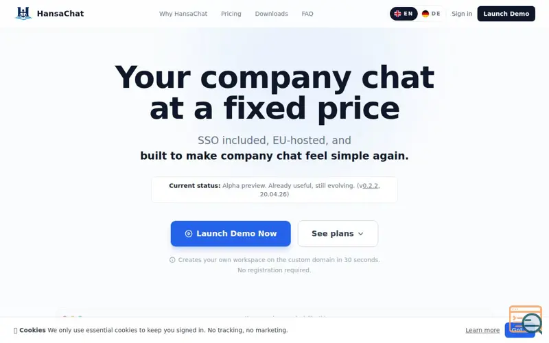 Screenshot of HansaChat, a launch using Inbox.eu