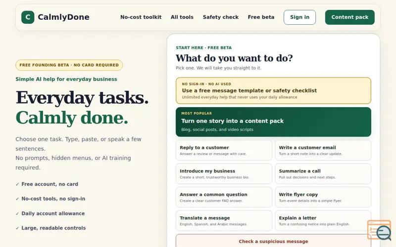 Screenshot of CalmlyDone