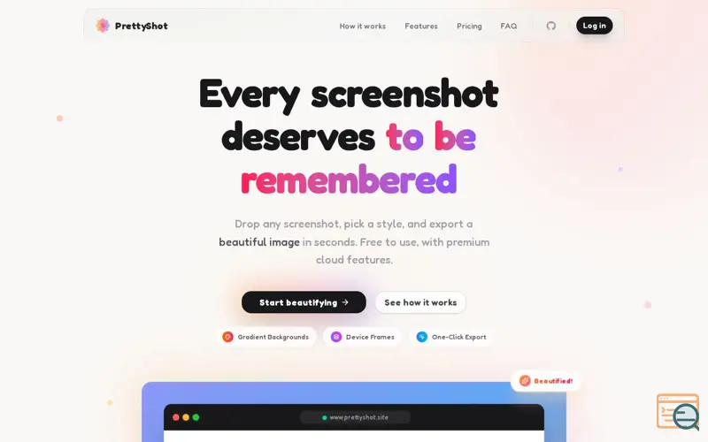 Screenshot of PrettyShot