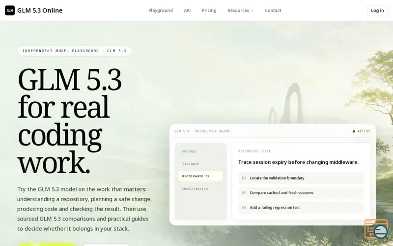 Screenshot of GLM 5.3 Online — Try GLM 5.3 for Coding