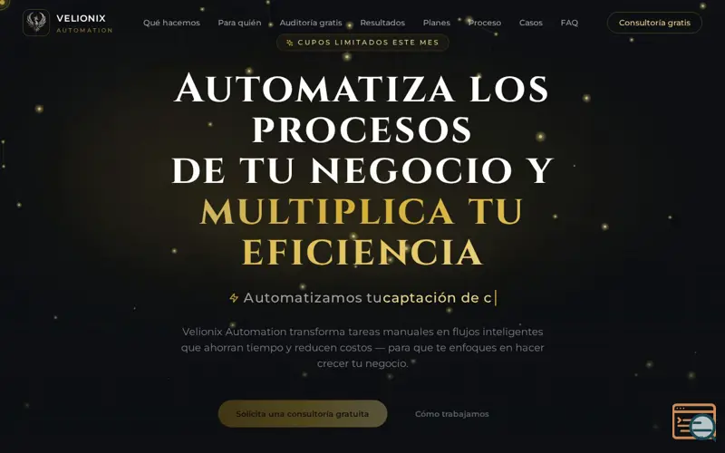Screenshot of Velionix Automation - Auditoría IA, a launch using Motion