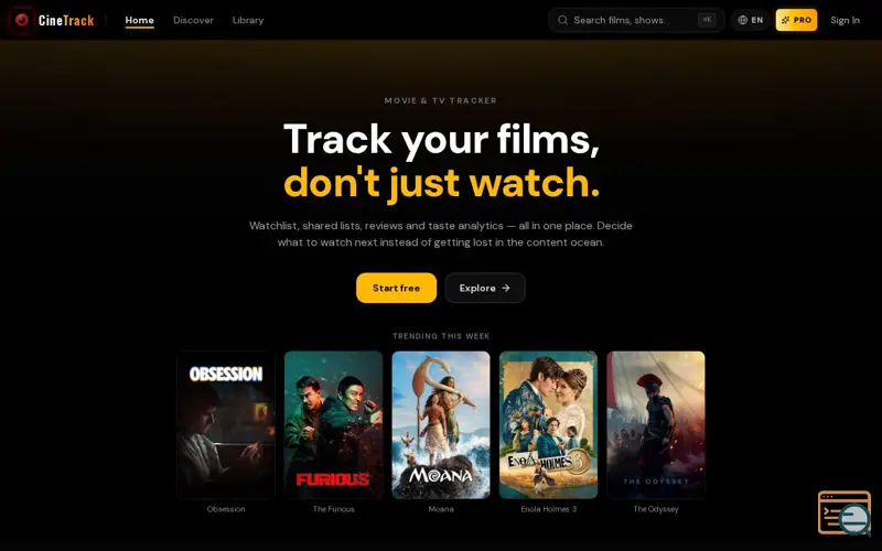 Screenshot of CineTrack.TV
