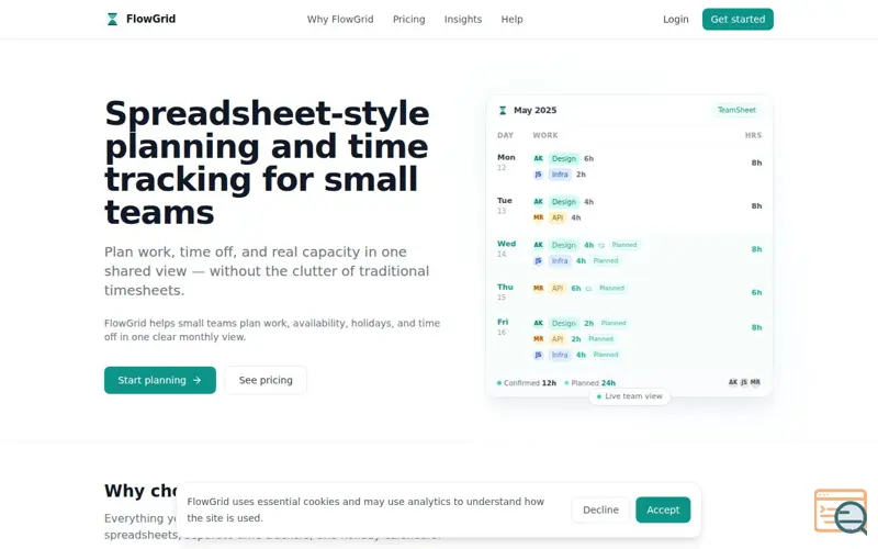 Screenshot of FlowGrid Tracking & Planning