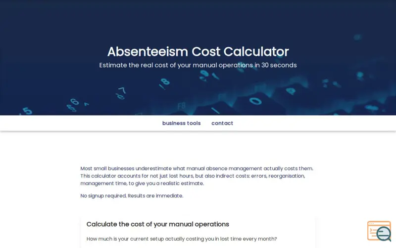 Screenshot of absent-calculator-tool