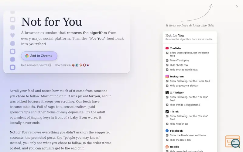 Screenshot of Remove Algorithmic Feeds From Social Media | Not for You