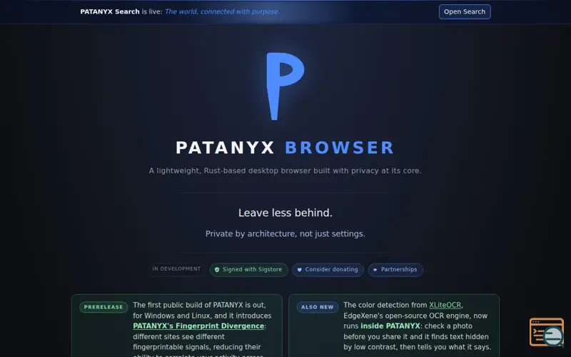 Screenshot of PATANYX Browser