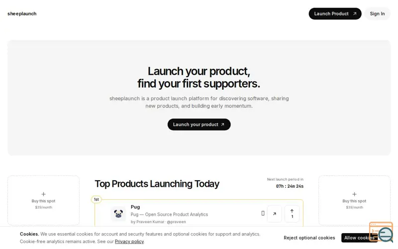 Screenshot of sheeplaunch, a launch using One Dollar Stats