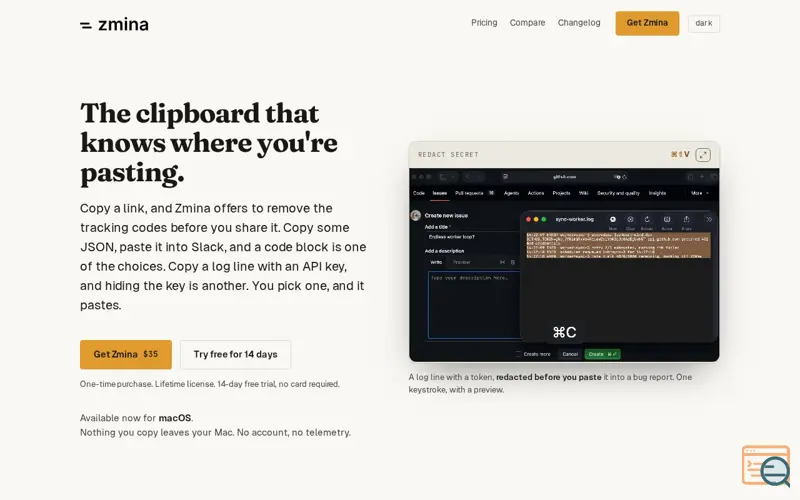 Screenshot of Zmina · A context-aware clipboard