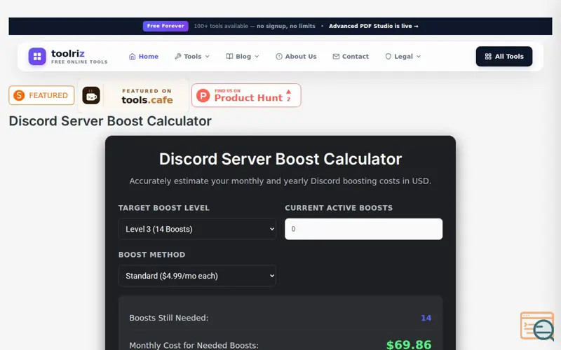 Screenshot of Discord Server Boost Calculator