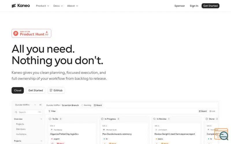 Screenshot of Kaneo