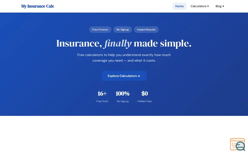 Screenshot of My Insurance Calc