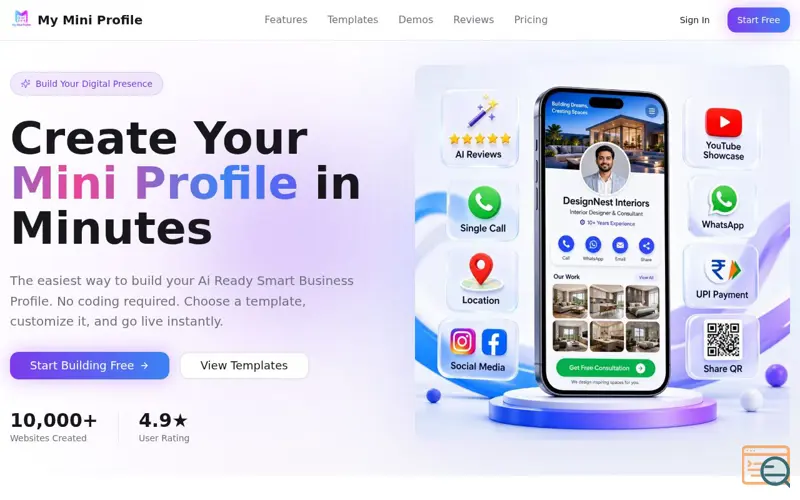Screenshot of Mini Website Maker India — Business Profile & Bio Link
