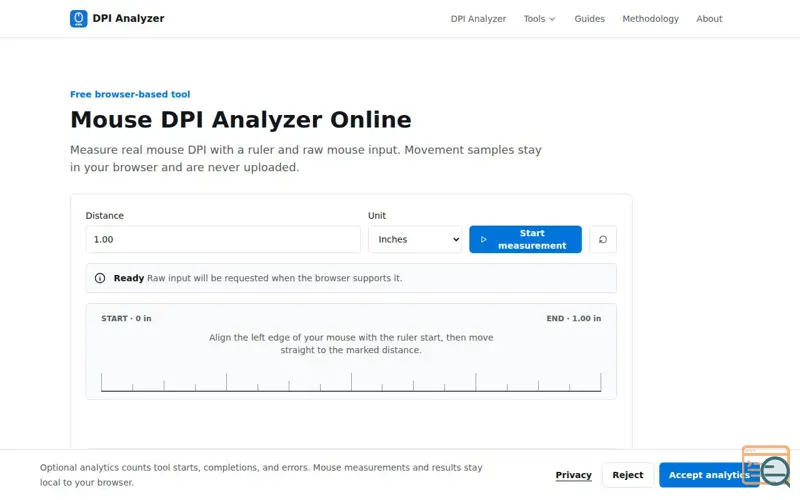 Screenshot of Mouse DPI Analyzer Online