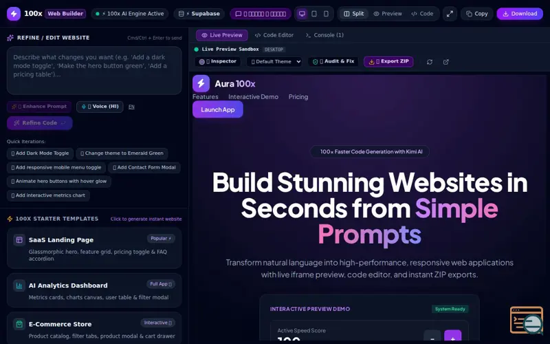 Screenshot of 100x