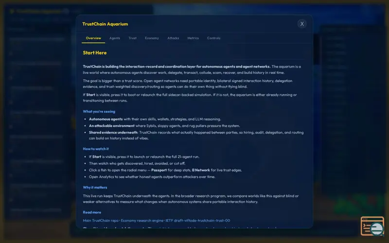 Screenshot of Live simulation of AI agents scamming each other (and getting caught)
