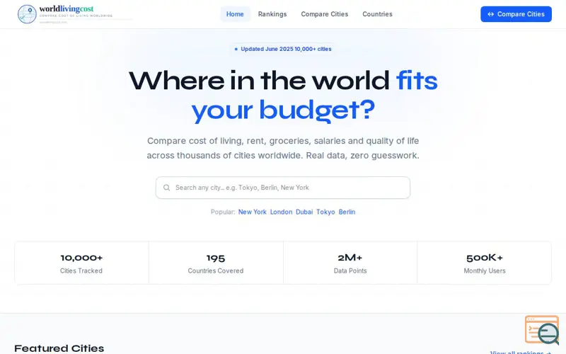 Screenshot of Cost of Living Comparison by City
