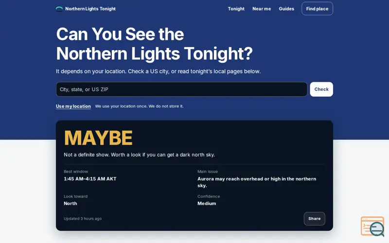 Screenshot of Northern Lights Tonight