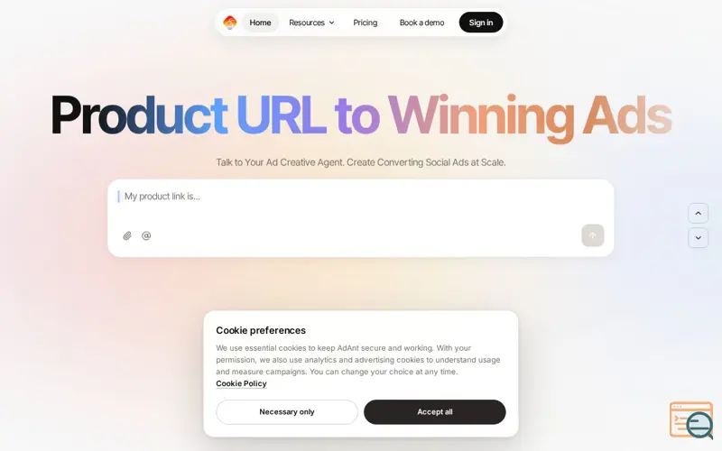 Screenshot of AdAnt - Product URL to Winning Ads