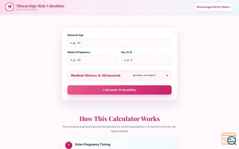 Screenshot of Miscarriage Risk Calculator