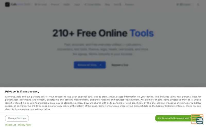 Screenshot of Calcverse.tools